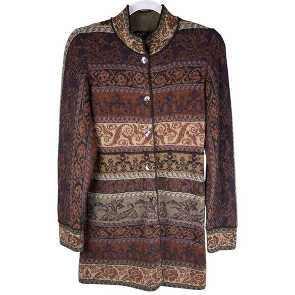 Dakota 100% alpaca women’s small brown knit color block button up long Cardigan - Picture 1 of 6
